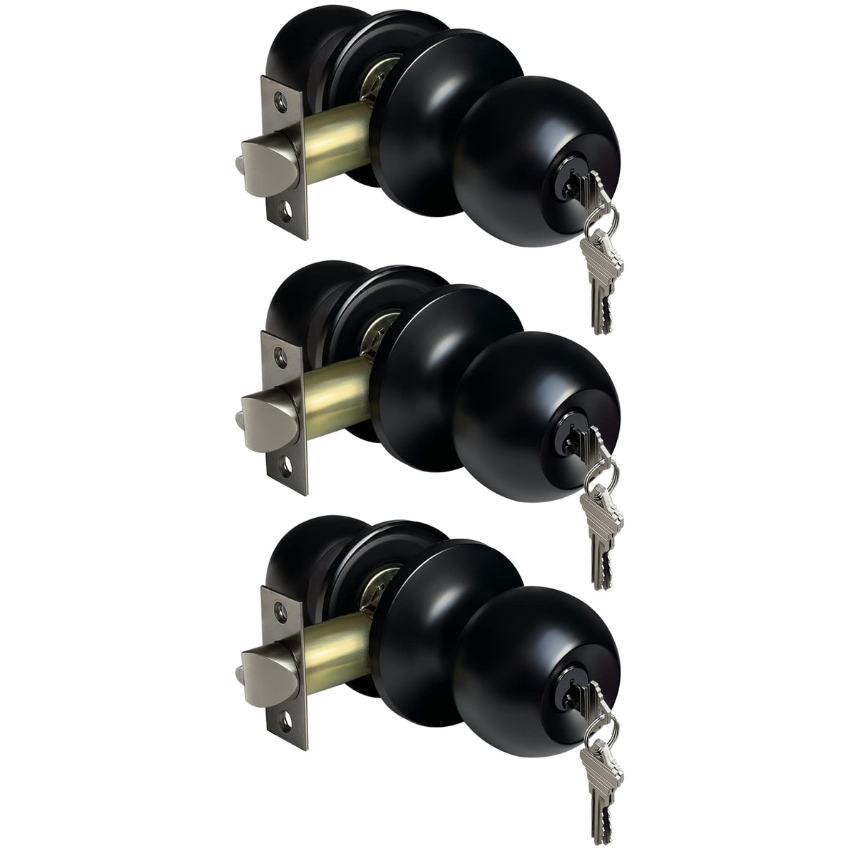 BESTTEN keyed entry door knob in matte black front view for modern exterior doors