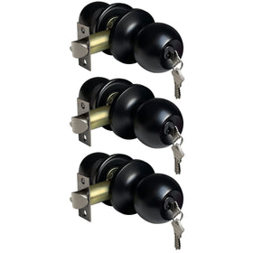 BESTTEN keyed entry door knob in matte black front view for modern exterior doors