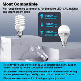 BESTTEN quiet rocker dimmer ensures smooth operation with minimal click noise.