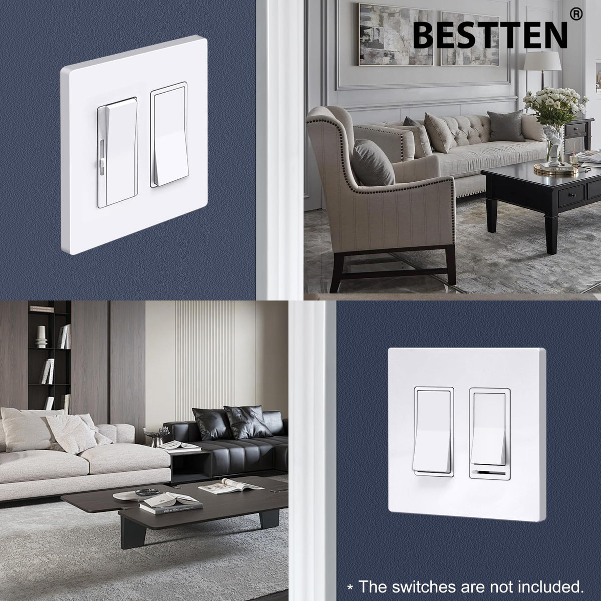 BESTTEN edge-seamless wall plate reduces dust and enhances room aesthetics