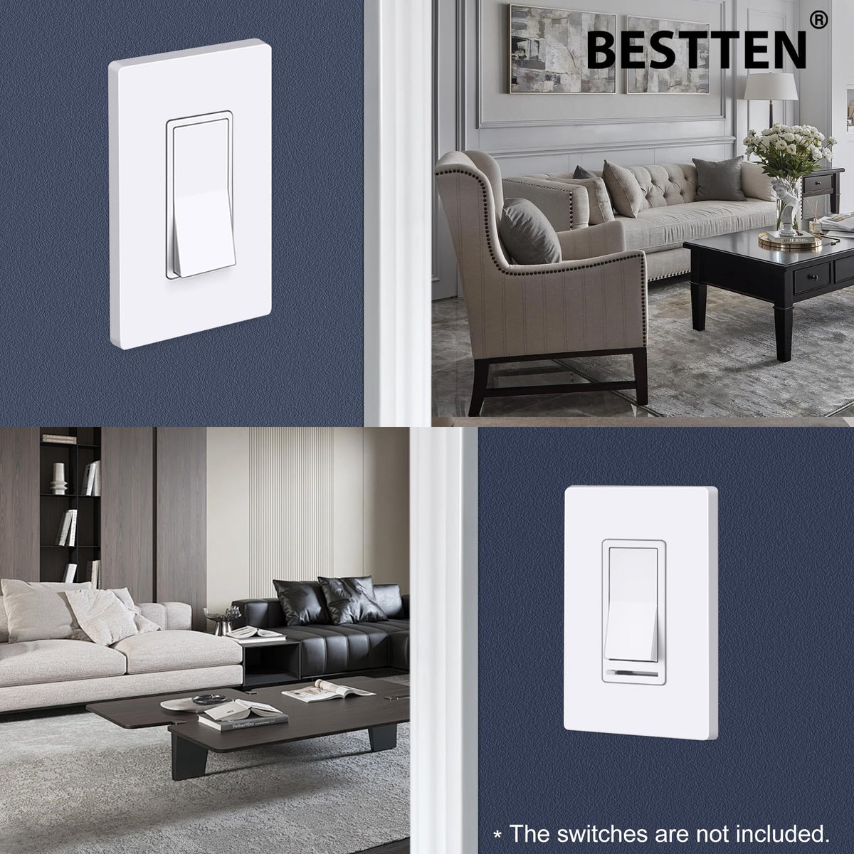 BESTTEN screwless wall plate edge-to-edge design, seam-free look, easy cleaning.