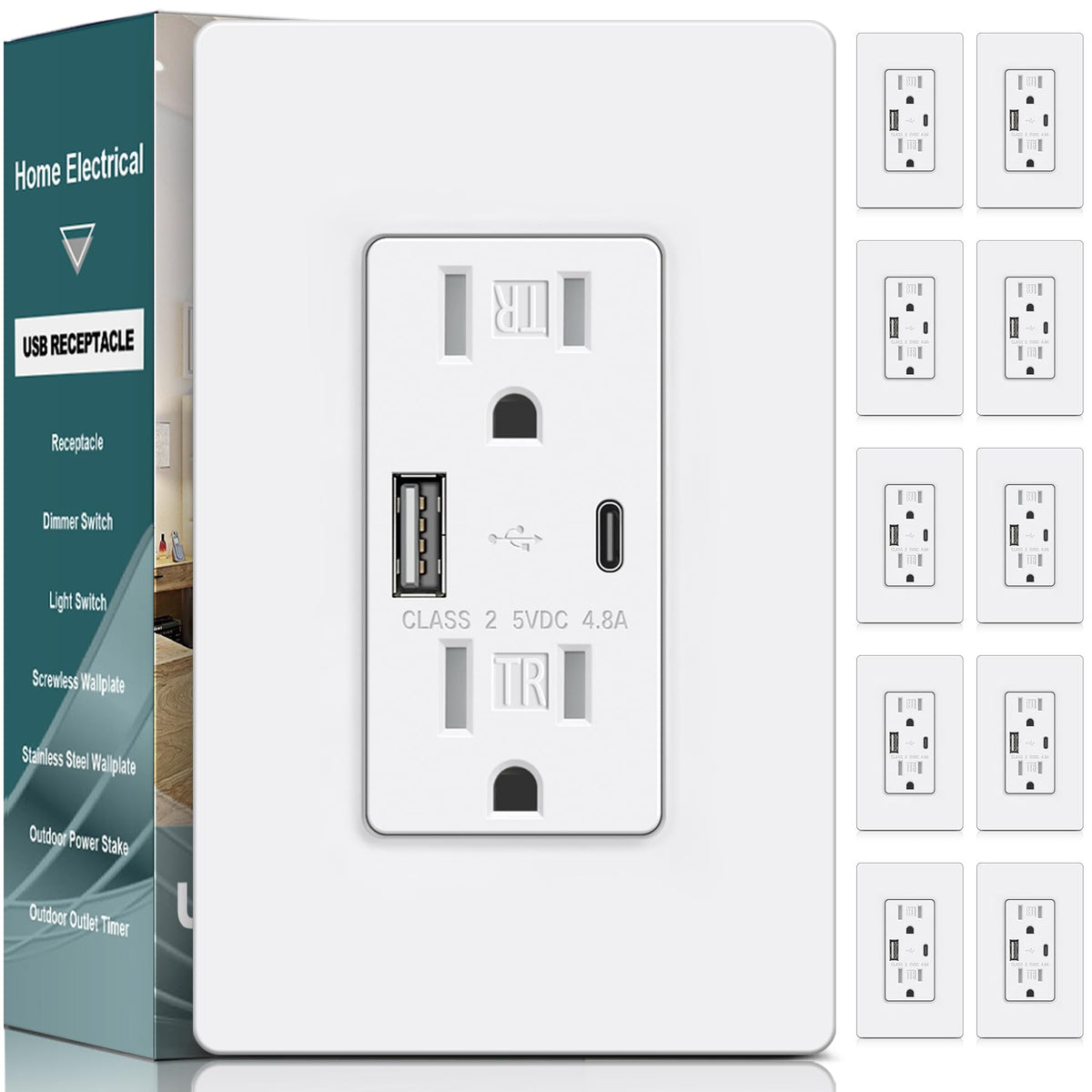 BESTTEN USB Wall Outlet 10-pack enables flexible power distribution at home and office.