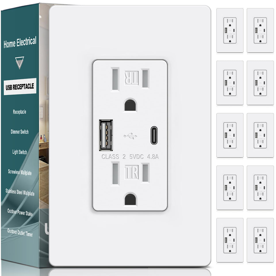 BESTTEN USB Wall Outlet 10-pack enables flexible power distribution at home and office.