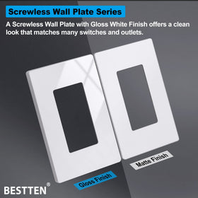 BESTTEN 1-gang snow white wall plate close-up showing durable surface for easy cleaning