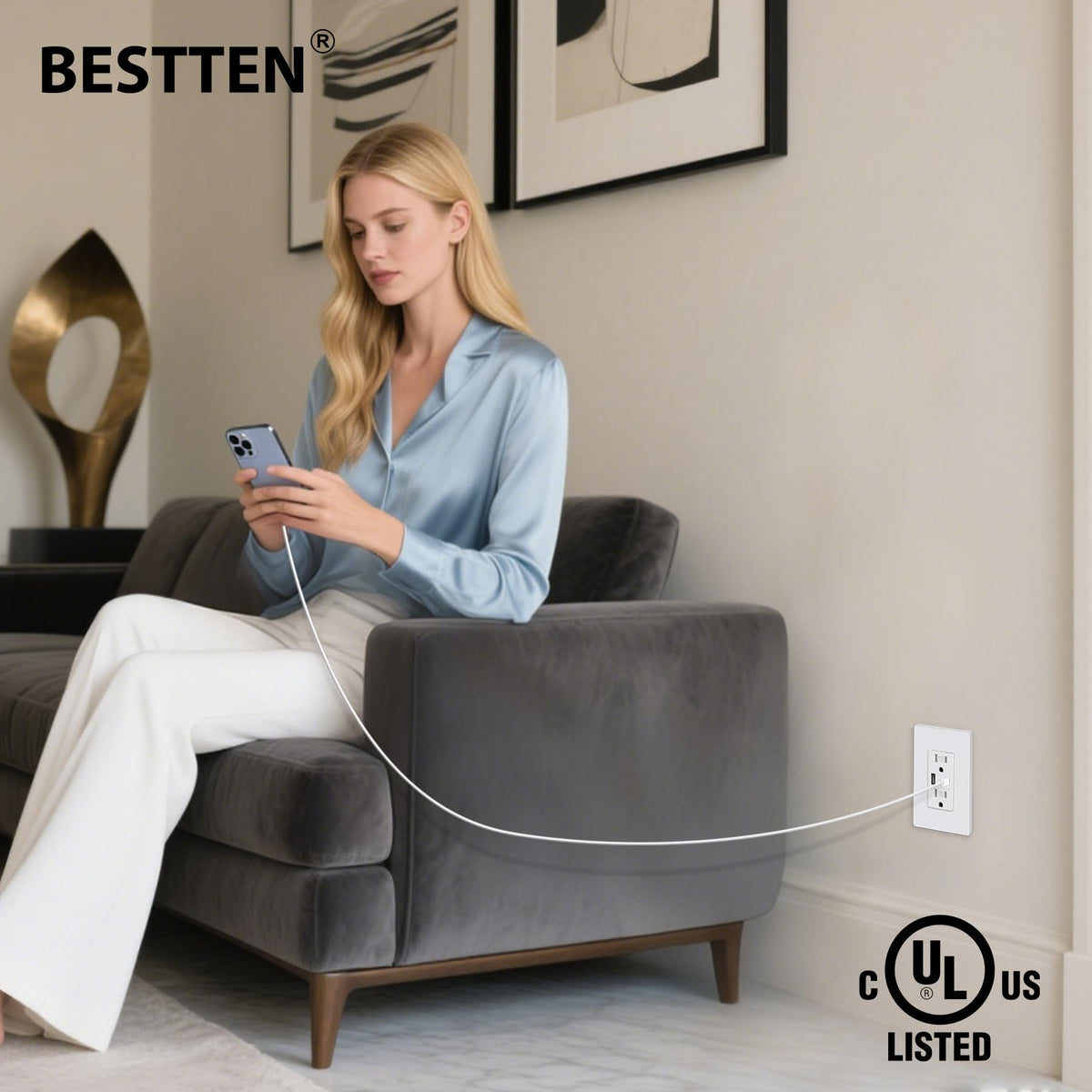 BESTTEN White Finish Outlet blends seamlessly with any room decor.
