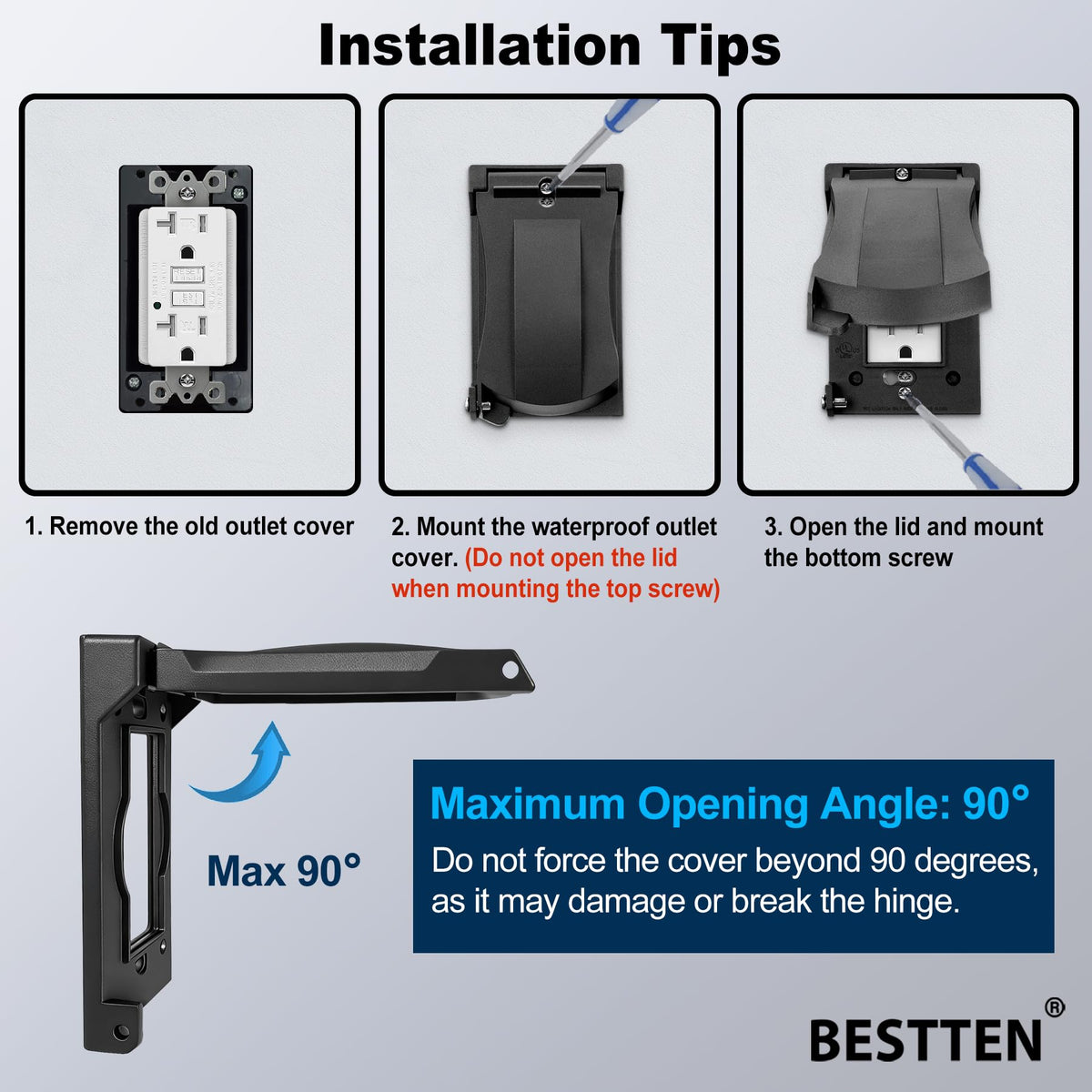 BestTEN weatherproof nylon wall plate with stainless springs for outdoor durability