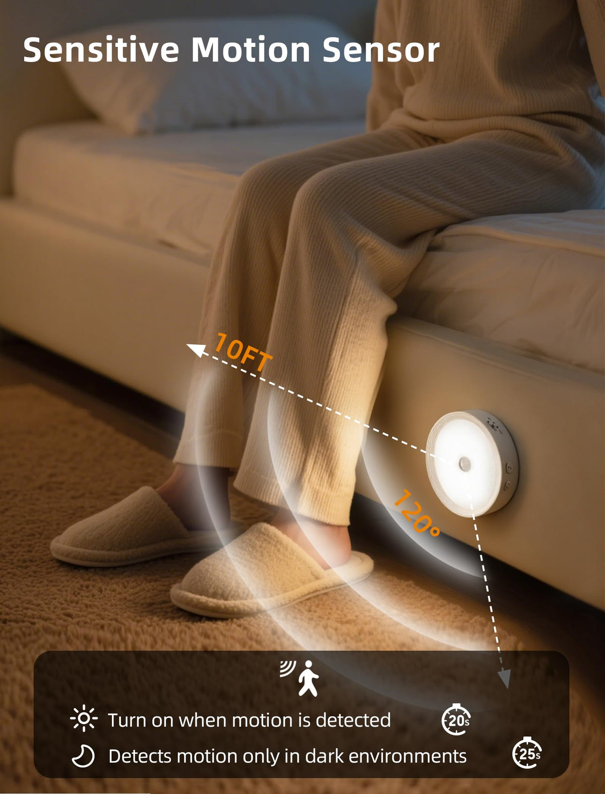Besttour motion sensor puck light detects movement for hands-free brightness.