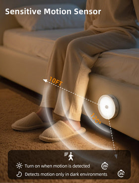 Besttour motion sensor puck light detects movement for hands-free brightness.