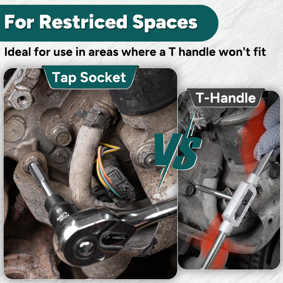 Bestwork compact setup showing tight-space tapping efficiency