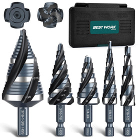 Bestwork four-spiral flute step drill set cuts cleanly through metal with smooth efficiency
