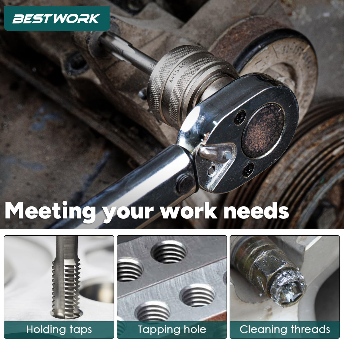 Bestwork heavy-duty tap socket performance for reamers and screw extractors.