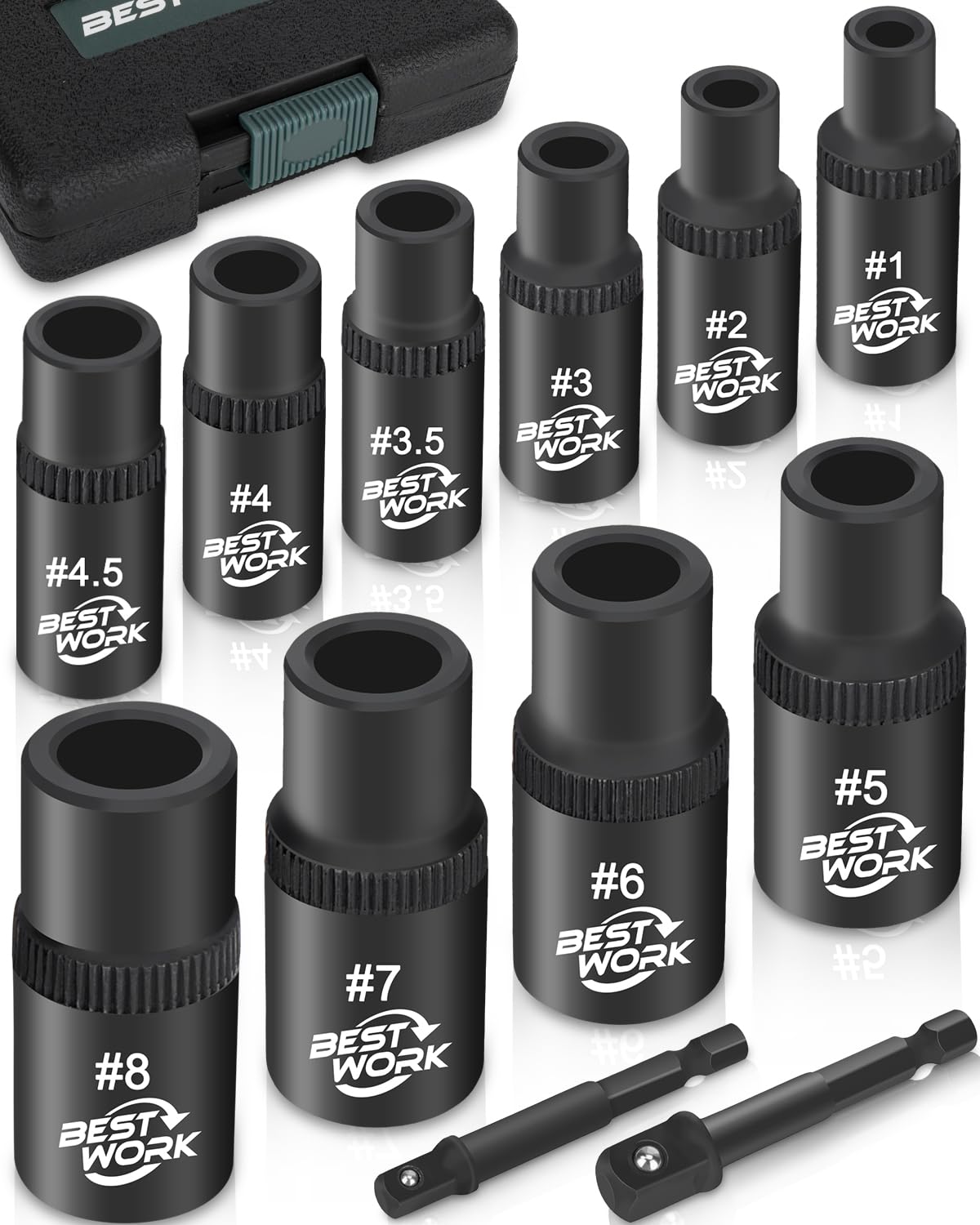 Bestwork magnetic tap socket set in use for quick tapping with 1-4 drive
