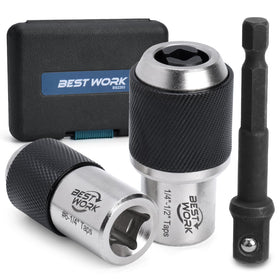 Bestwork tap socket set in use on a 3/8 drive for tight spaces