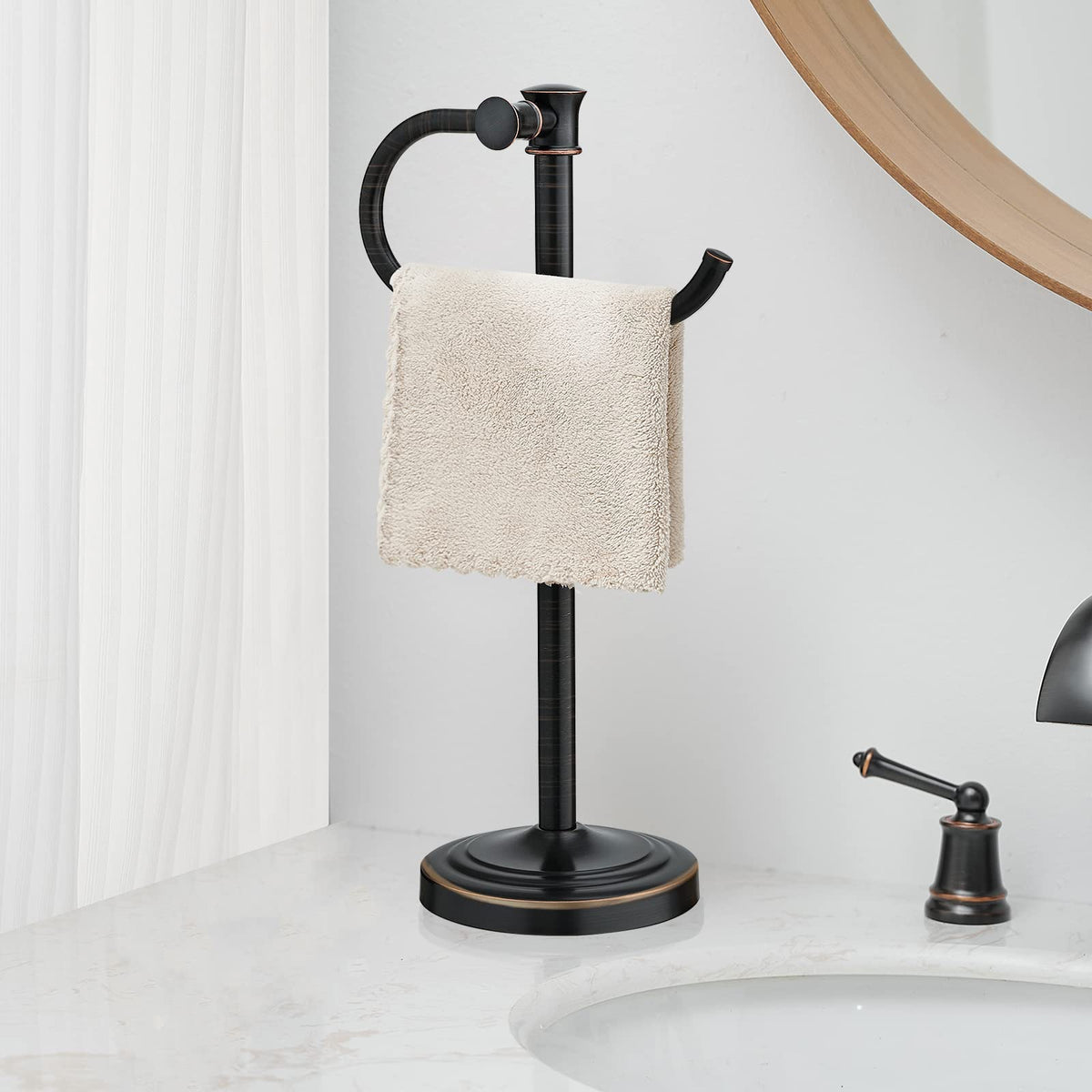BESy 17-inch oil-rubbed bronze stand towel bar for durable bathroom storage