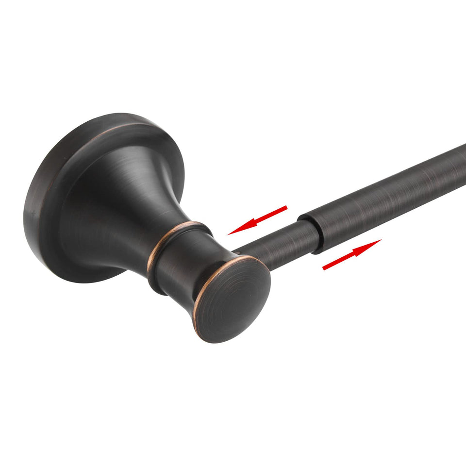 BESy adjustable bronze towel bar retracts 16 to 26 inches for flexible bathroom spacing.