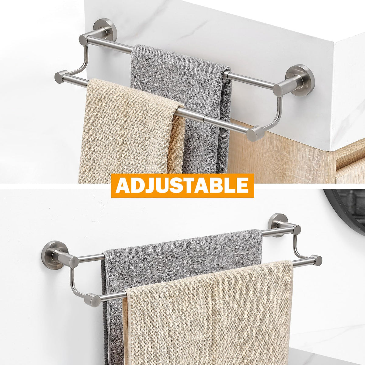 BESy brushed nickel finish towel bar enhances style and corrosion resistance
