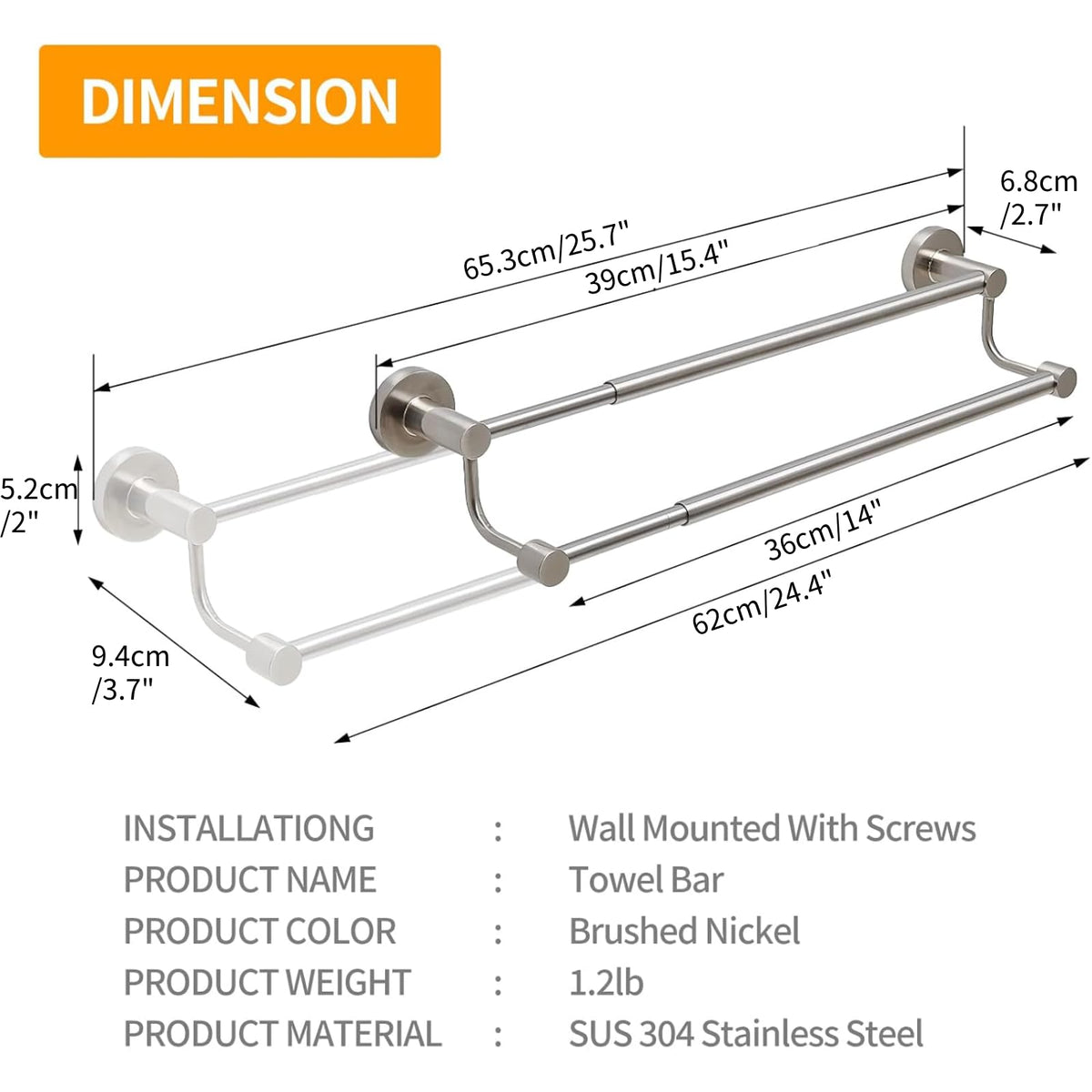 BESy double towel bar for daily use in the bathroom