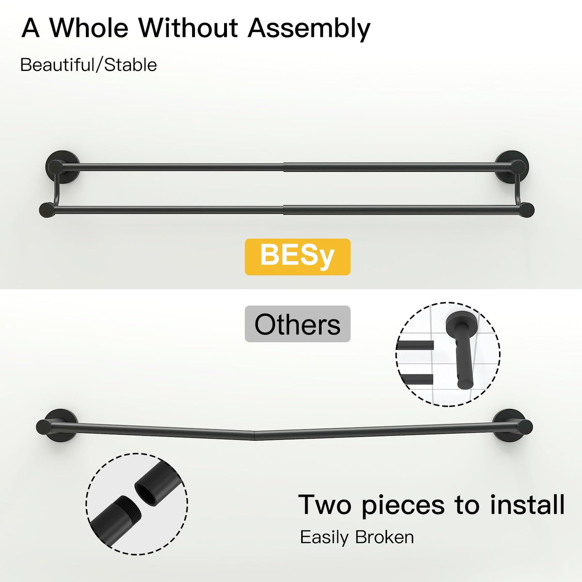 BESy double-bar design in matte black offers extra drying space.