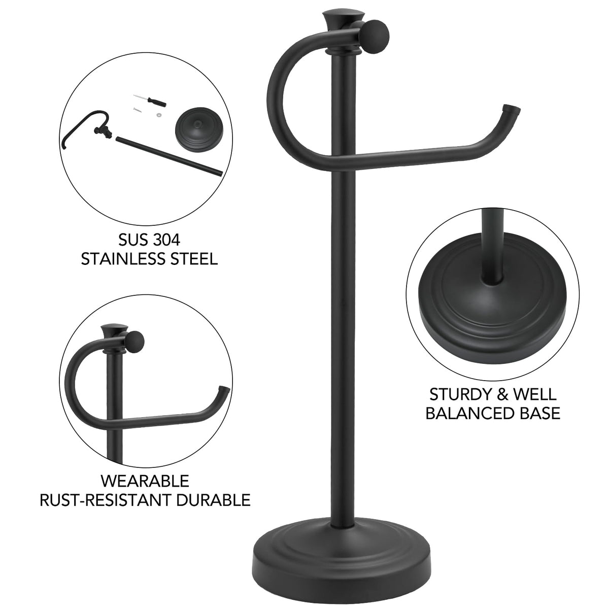 Free-standing towel rack hardware kit included for easy assembly.