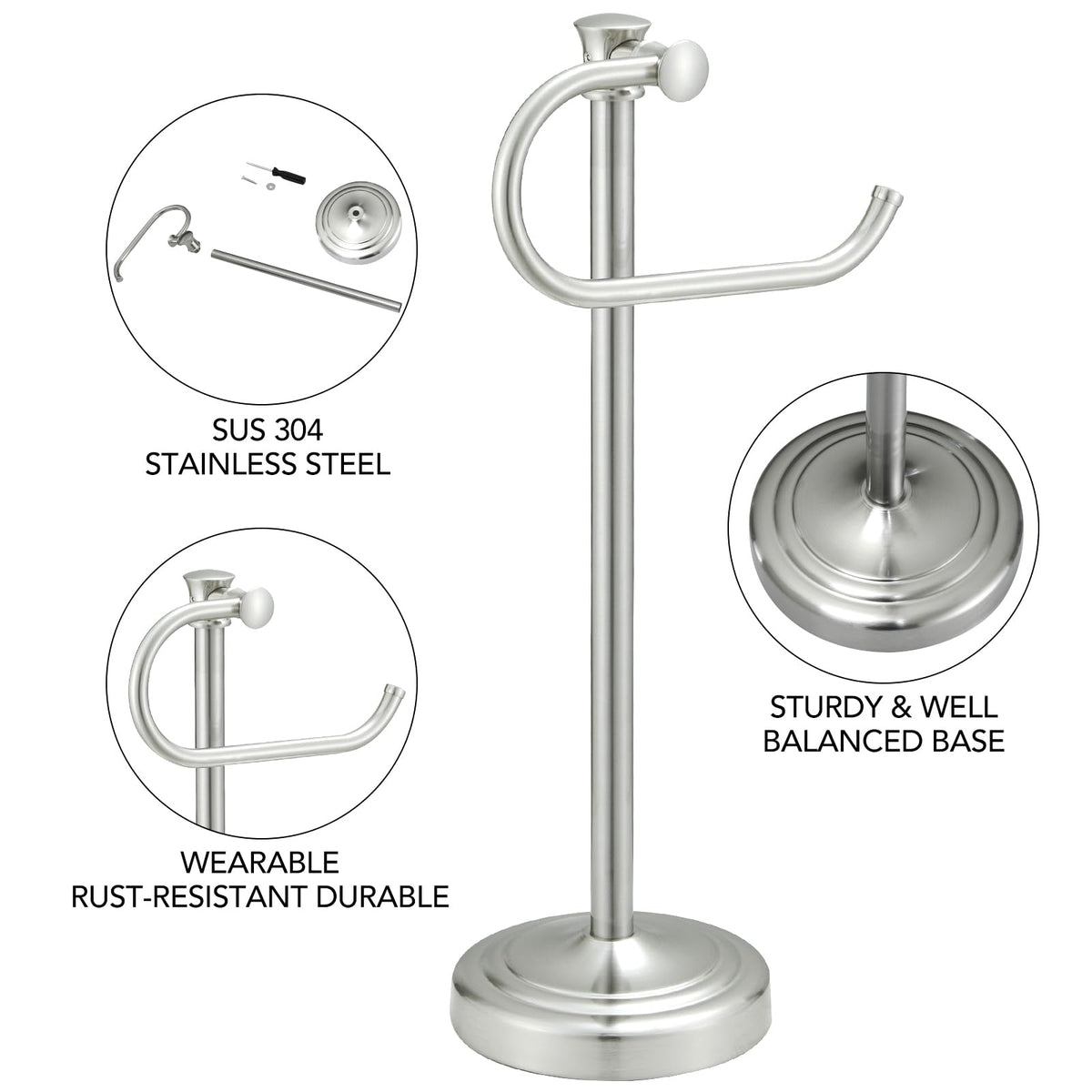 BESy free-standing towel rack with modern design for versatile placement.
