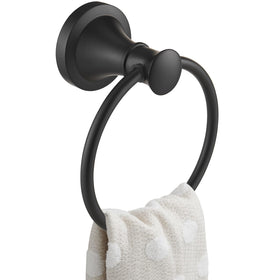BESy matte black towel ring on a clean bathroom wall for sleek storage