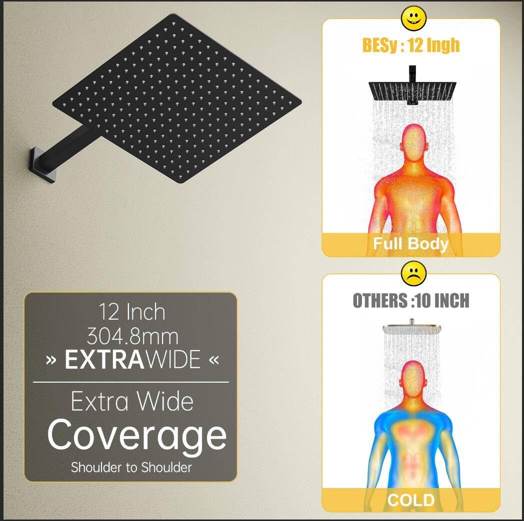 Besy matte black square shower head combines modern style and durable stainless steel