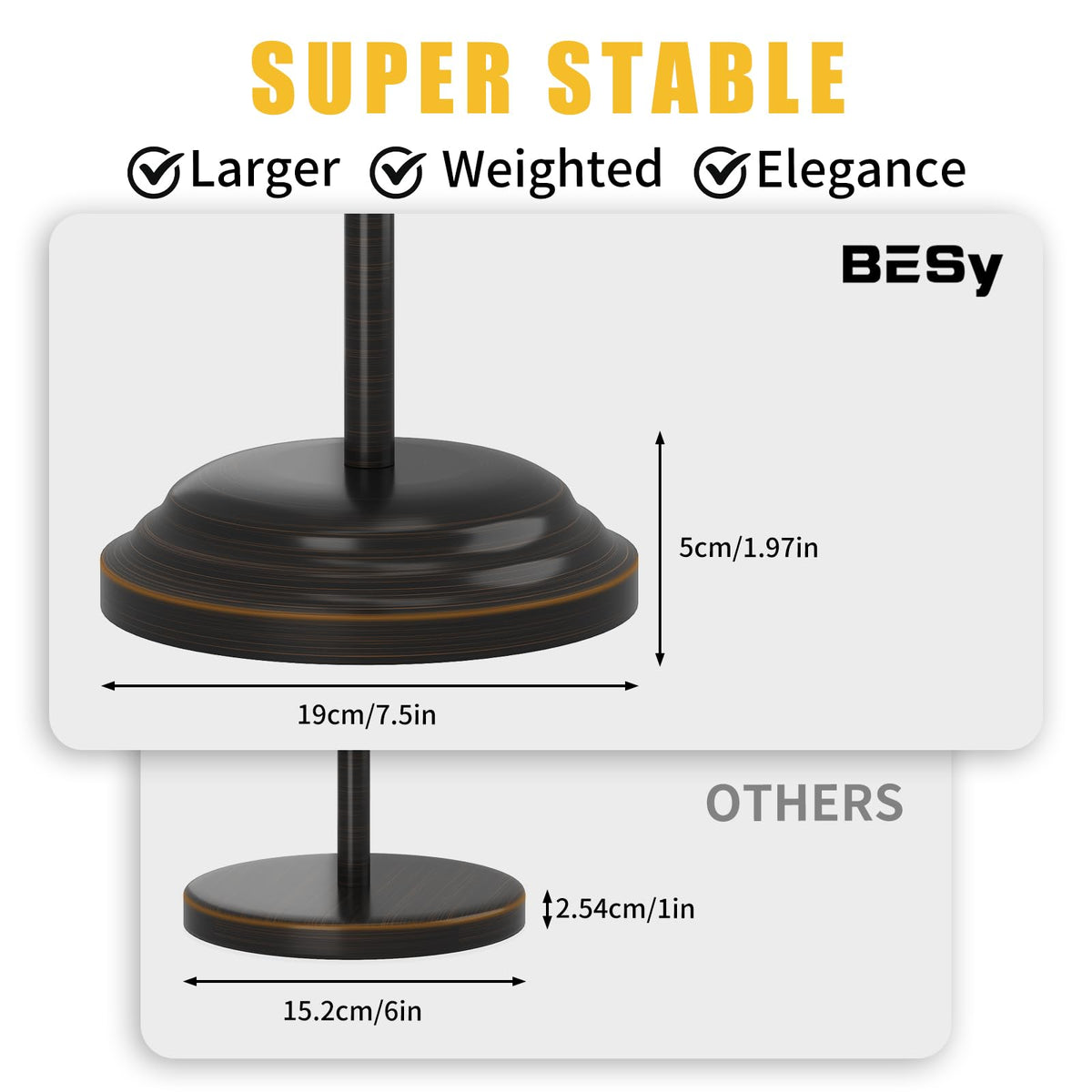 BESy modern design with concealed screws for a clean look.