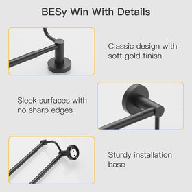 BESy modern hotel-style matte black finish enhances contemporary bathroom visuals.