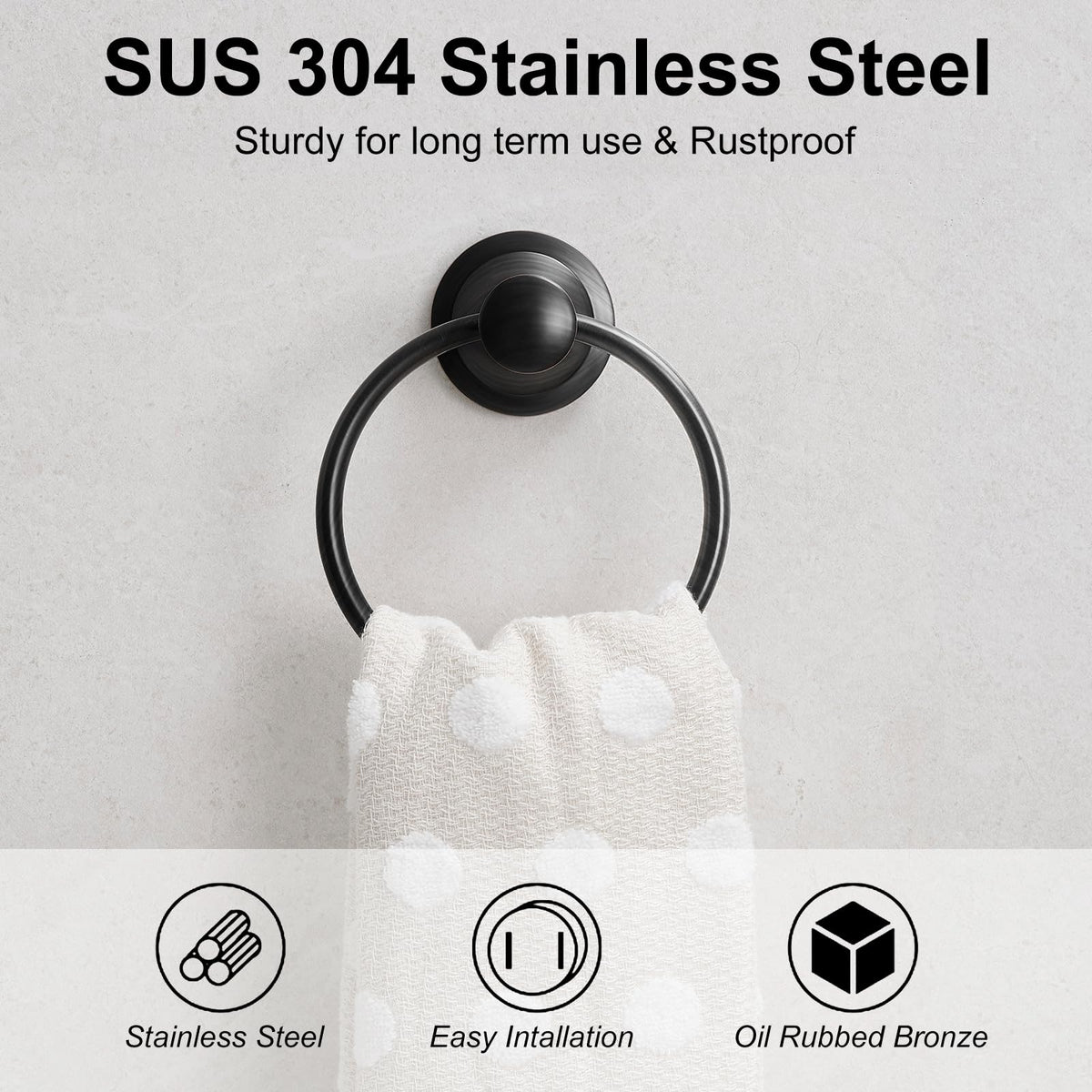 BESy towel ring wall mount close-up with concealed screws for a clean wobble-free look
