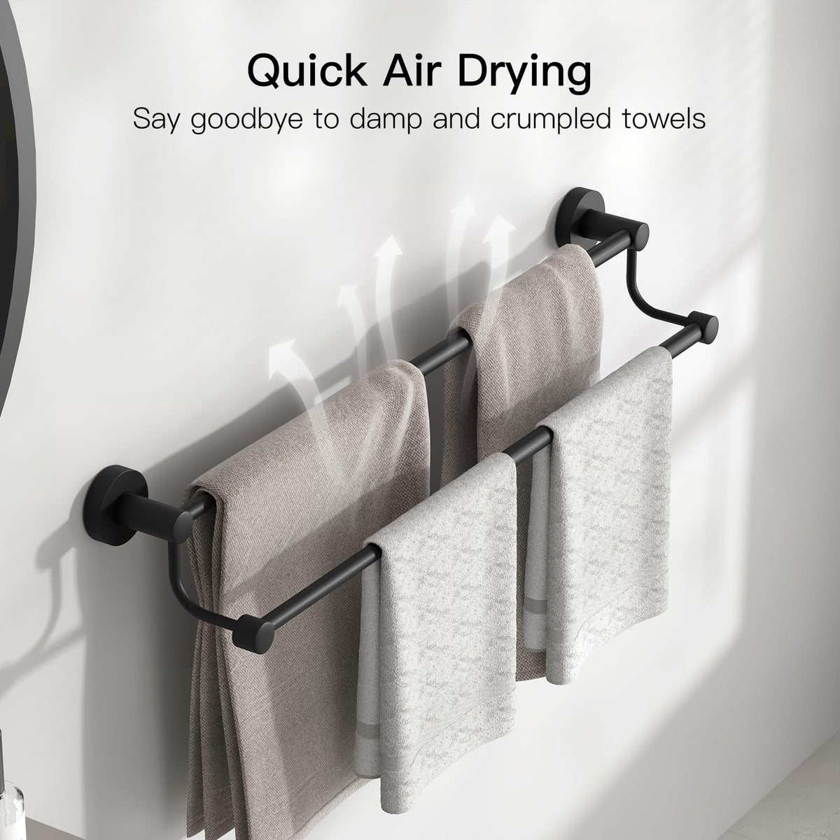 BESy retractable towel bar accommodates 16 to 26 inches for varied towel lengths.