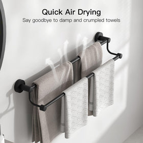BESy retractable towel bar accommodates 16 to 26 inches for varied towel lengths.