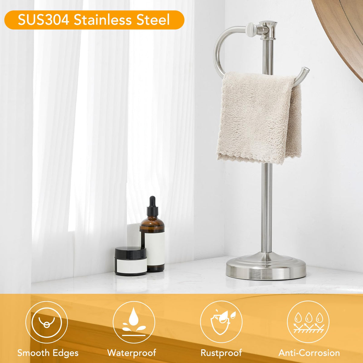 BESy space-saving towel stand easily rearranges to fit your room.