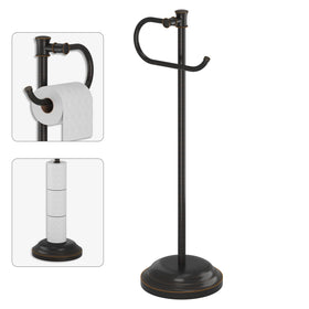 BESy free standing toilet paper holder in oil rubbed bronze with a sturdy base.