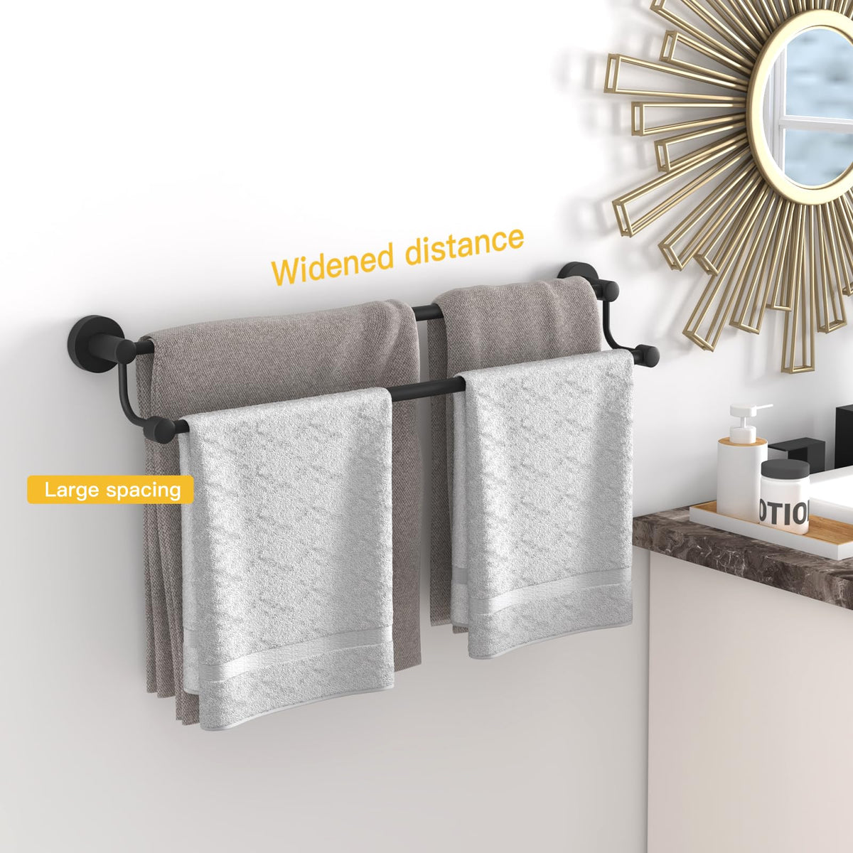 BESy matte black wall mount towel bar with screws for secure installation.