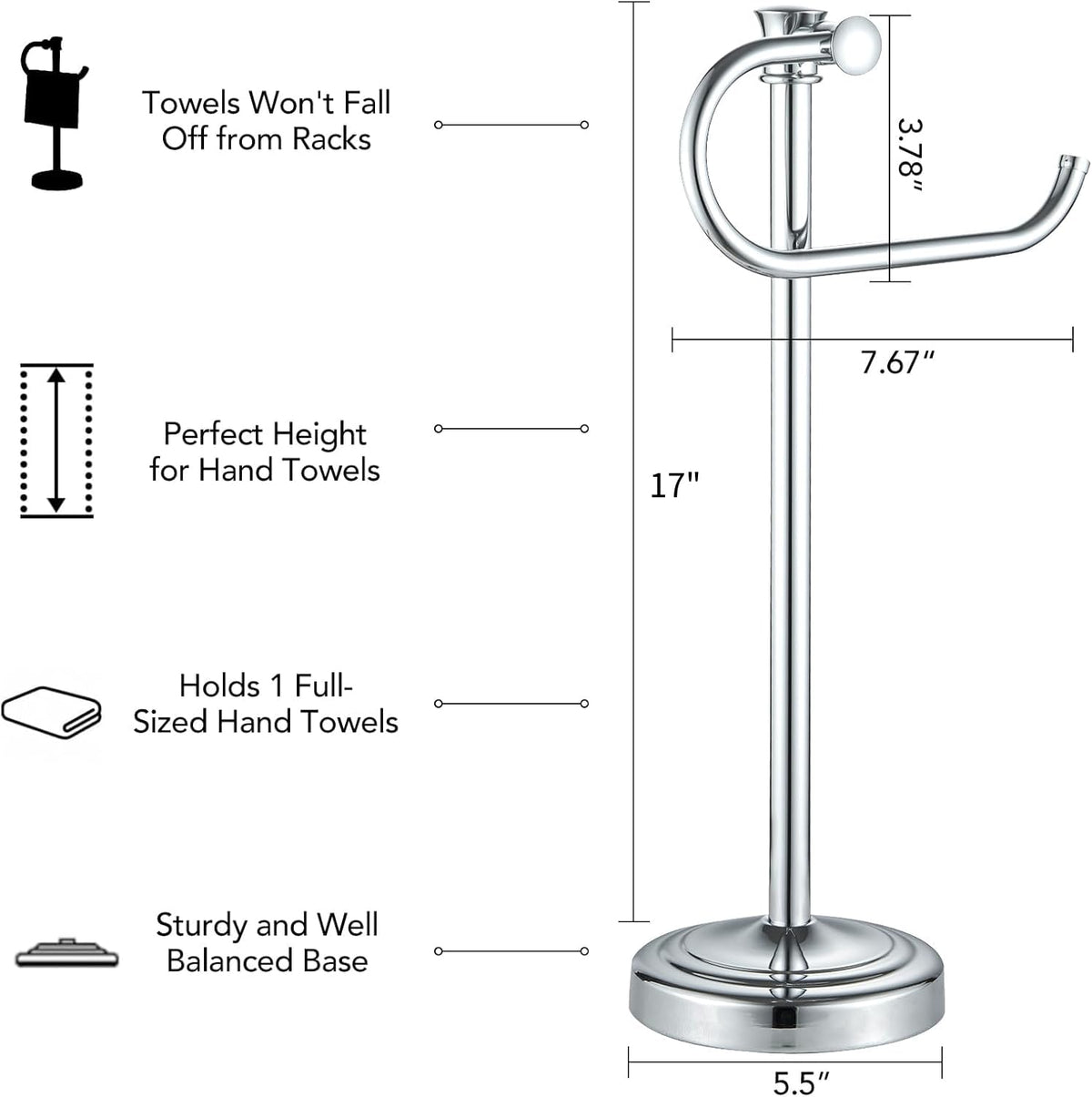 BESy wide-base free-standing towel rack remains balanced