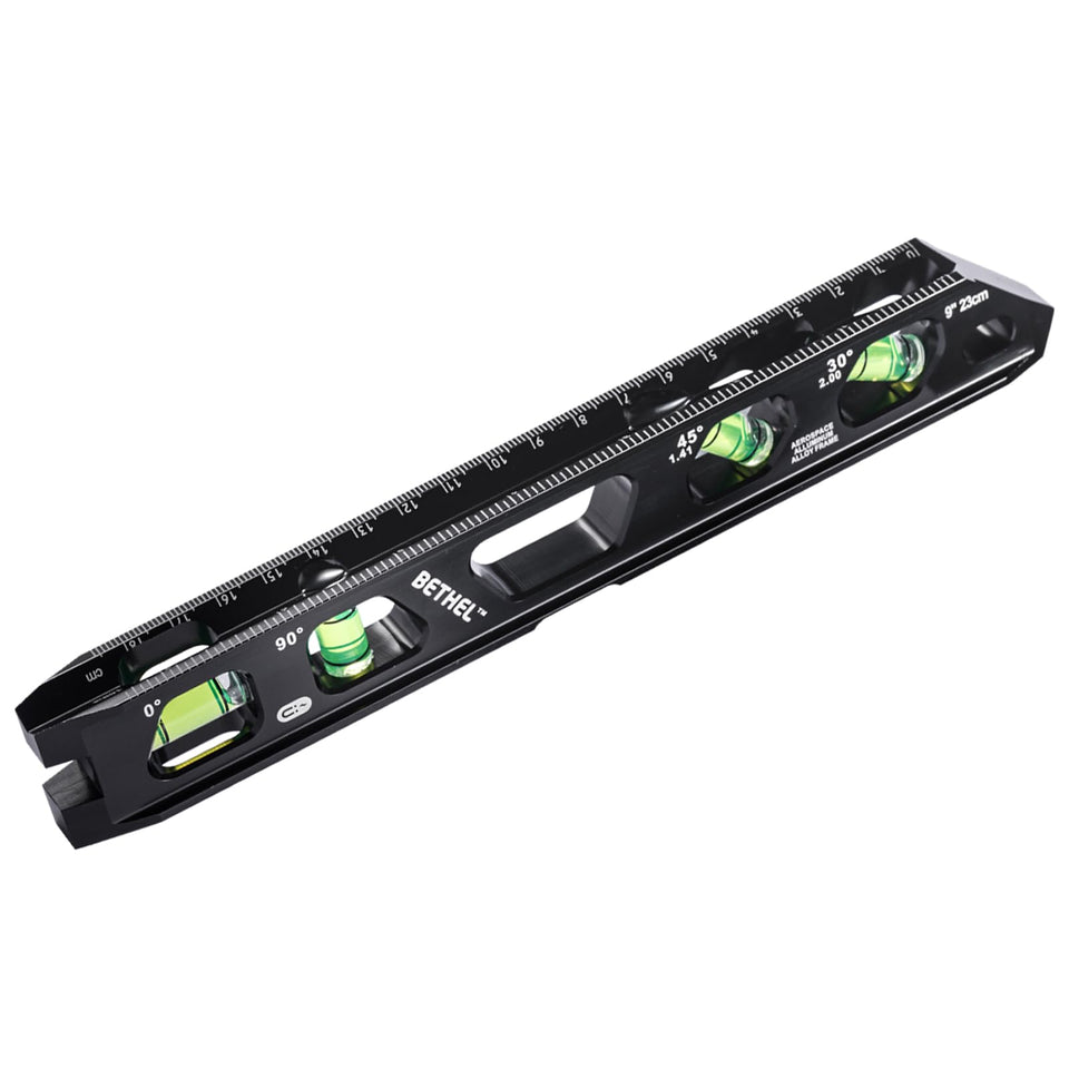 BETHEL 9in magnetic torpedo level with aluminum frame for durable, precise leveling.