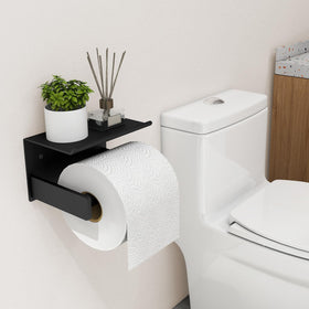 Bethom toilet paper holder with shelf, close-up of aluminum rod, showcasing durability.