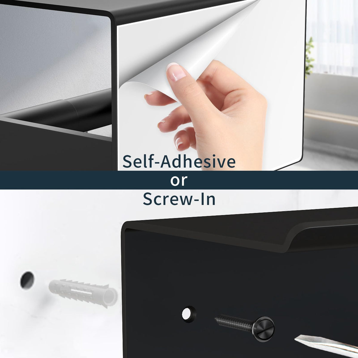 Bethom toilet paper holder with shelf, screw install, sturdy mounting for textured walls.