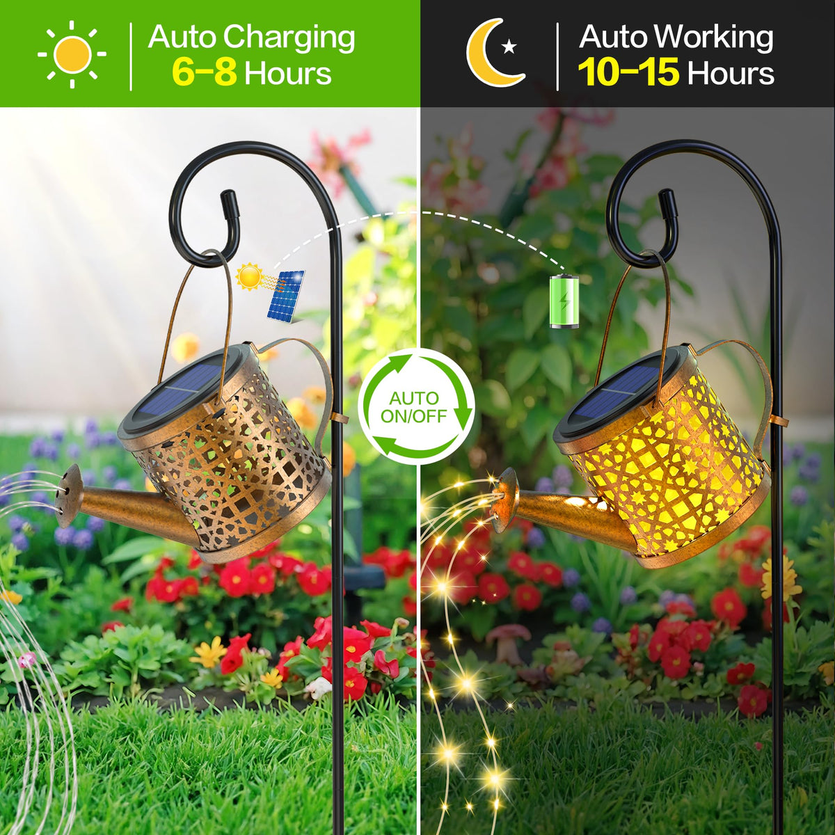 BETOLEAN LED string lights on shepherd hook brighten outdoor gatherings