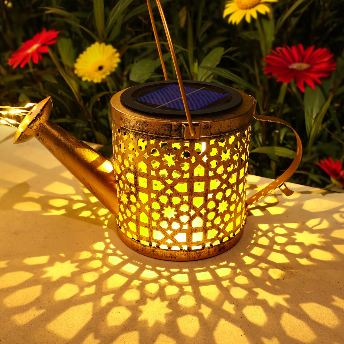 BETOLEAN waterproof metal watering can light garden fixture withstands the elements.