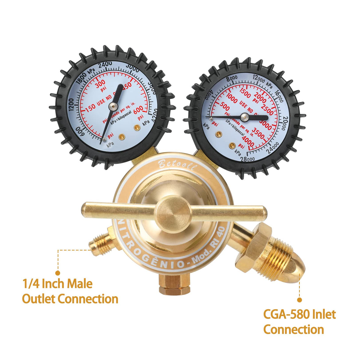 BETOOLL regulator gauges clearly show low and high pressures for precise control