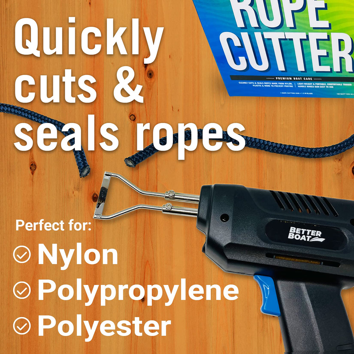 Better Boat 1000F heat knife in action sealing rope ends.