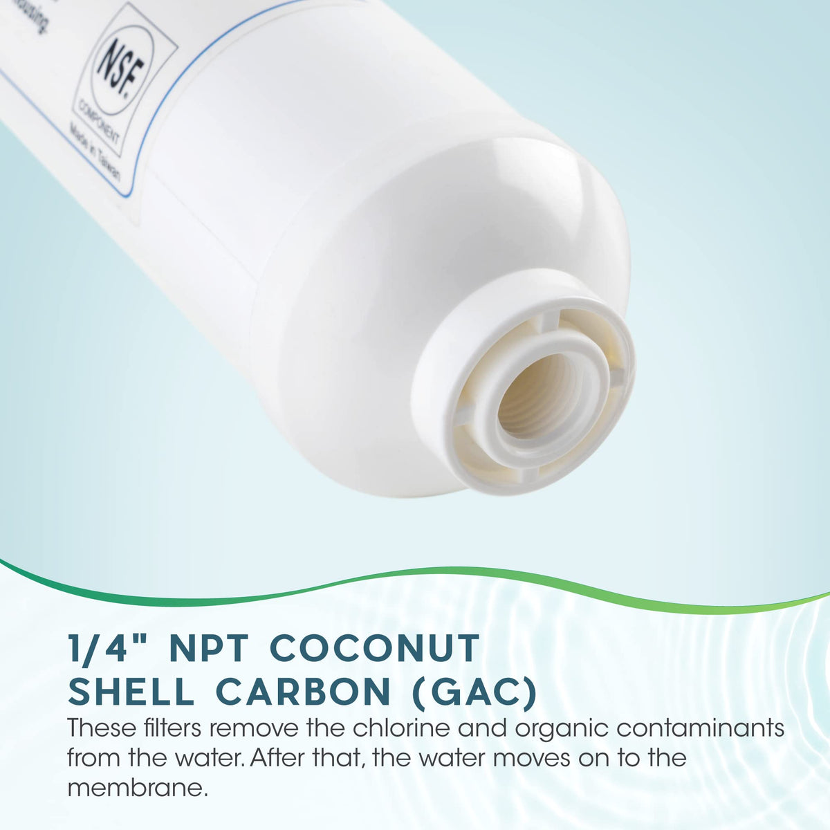 Post-carbon filter 1/4-inch NPT demonstrates easy replacement.
