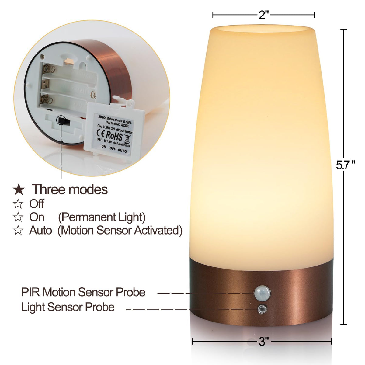 Betus dual-sensor night light detects movement and light level