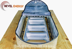 Bevel Energy attic door cover zipper-access close-up demonstrates quick attic entry.