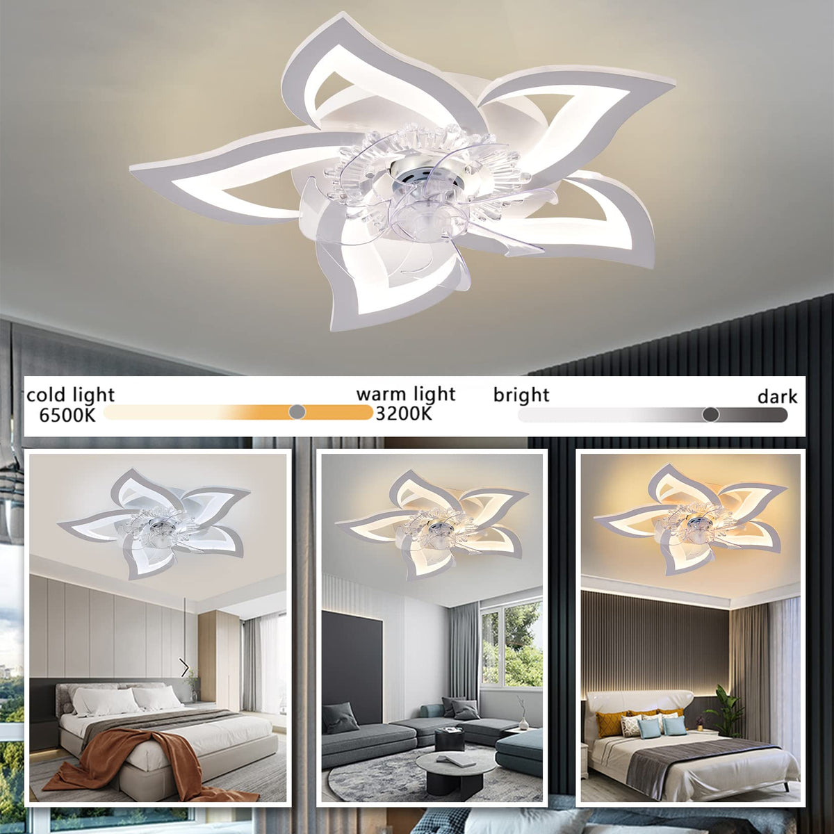 Bevenus app-controlled ceiling fan with lights for seamless operation from mobile device.