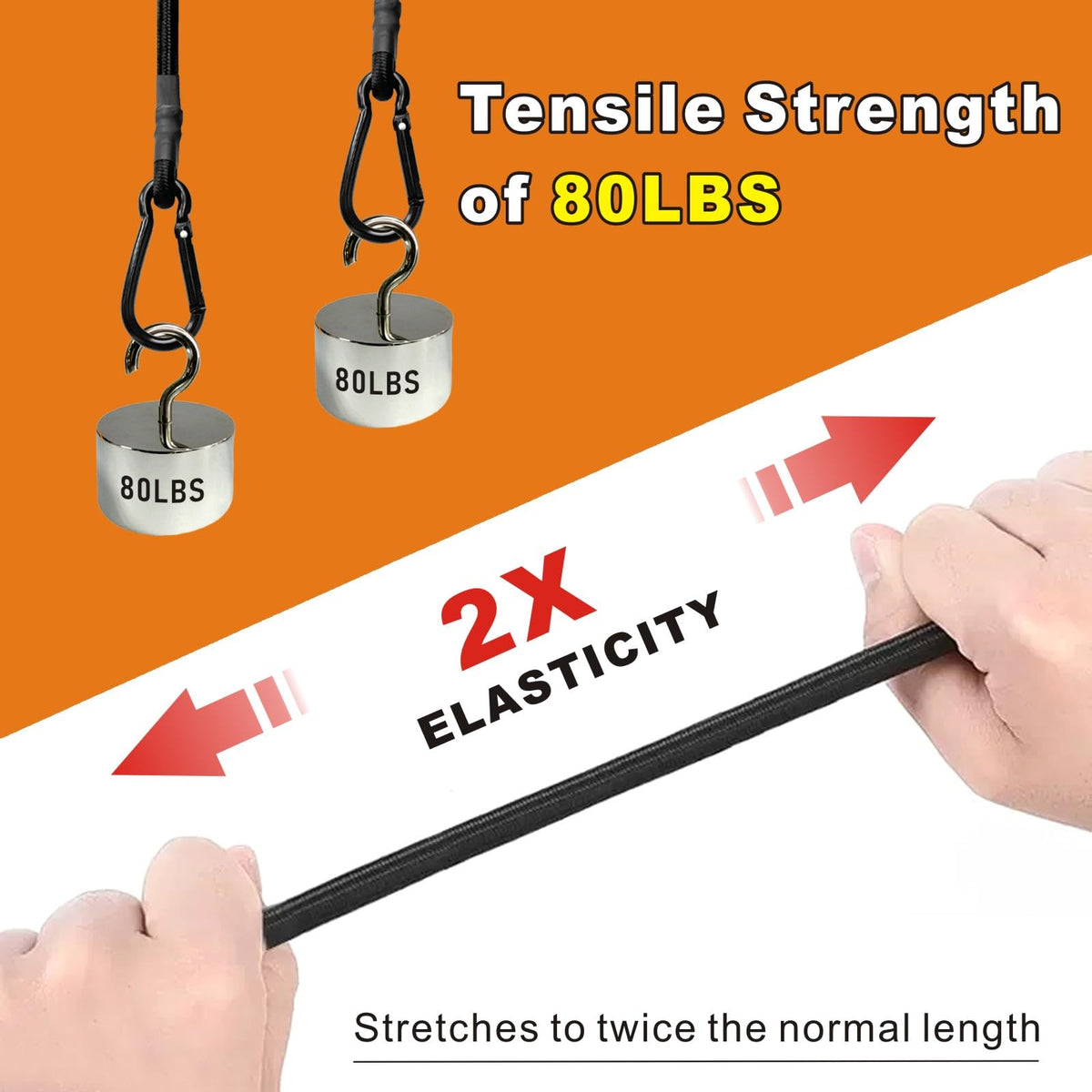 BEXSLE 24in two-piece bungee with hooks for luggage and bikes.