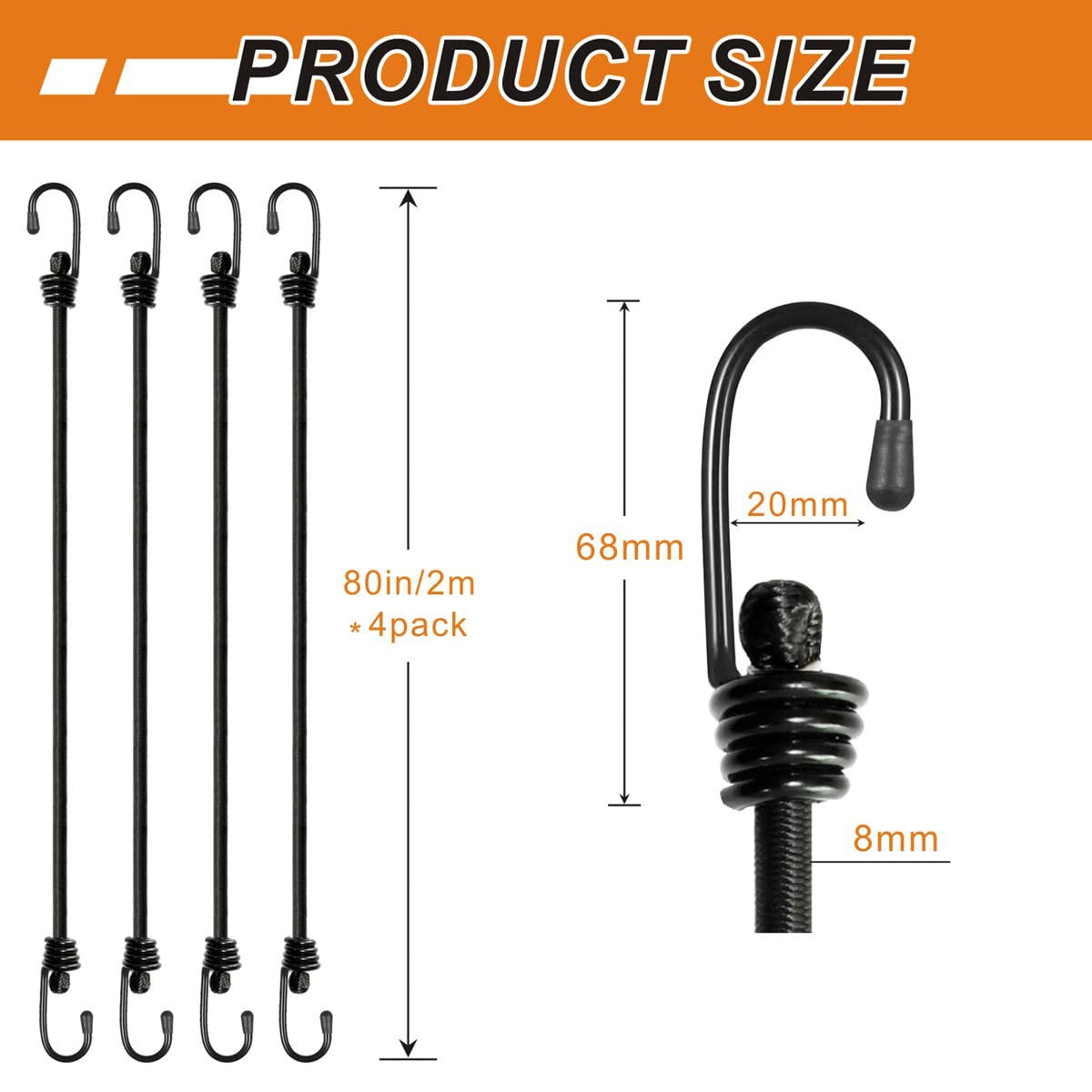 BEXSLE bungee cords displaying latex core and rugged construction