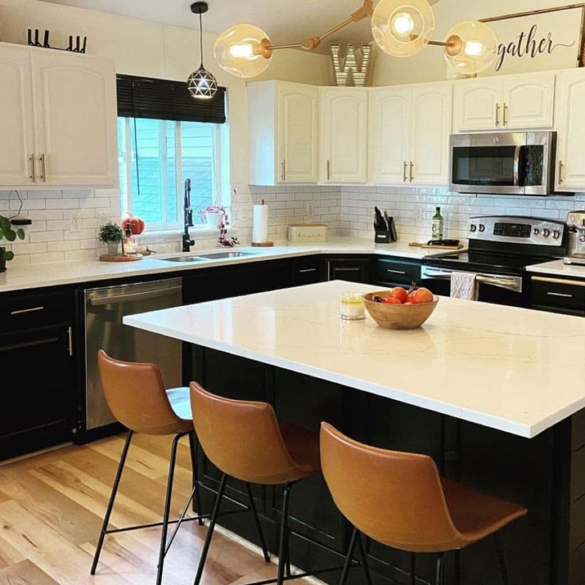 Beyond Paint bonder-primer-sealer on charcoal countertop in action.