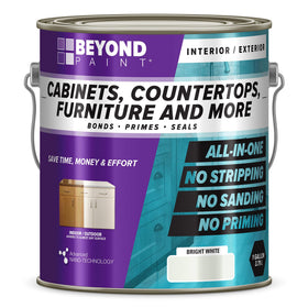Beyond Paint Bright White gallon label showing all-in-one refinishing solution